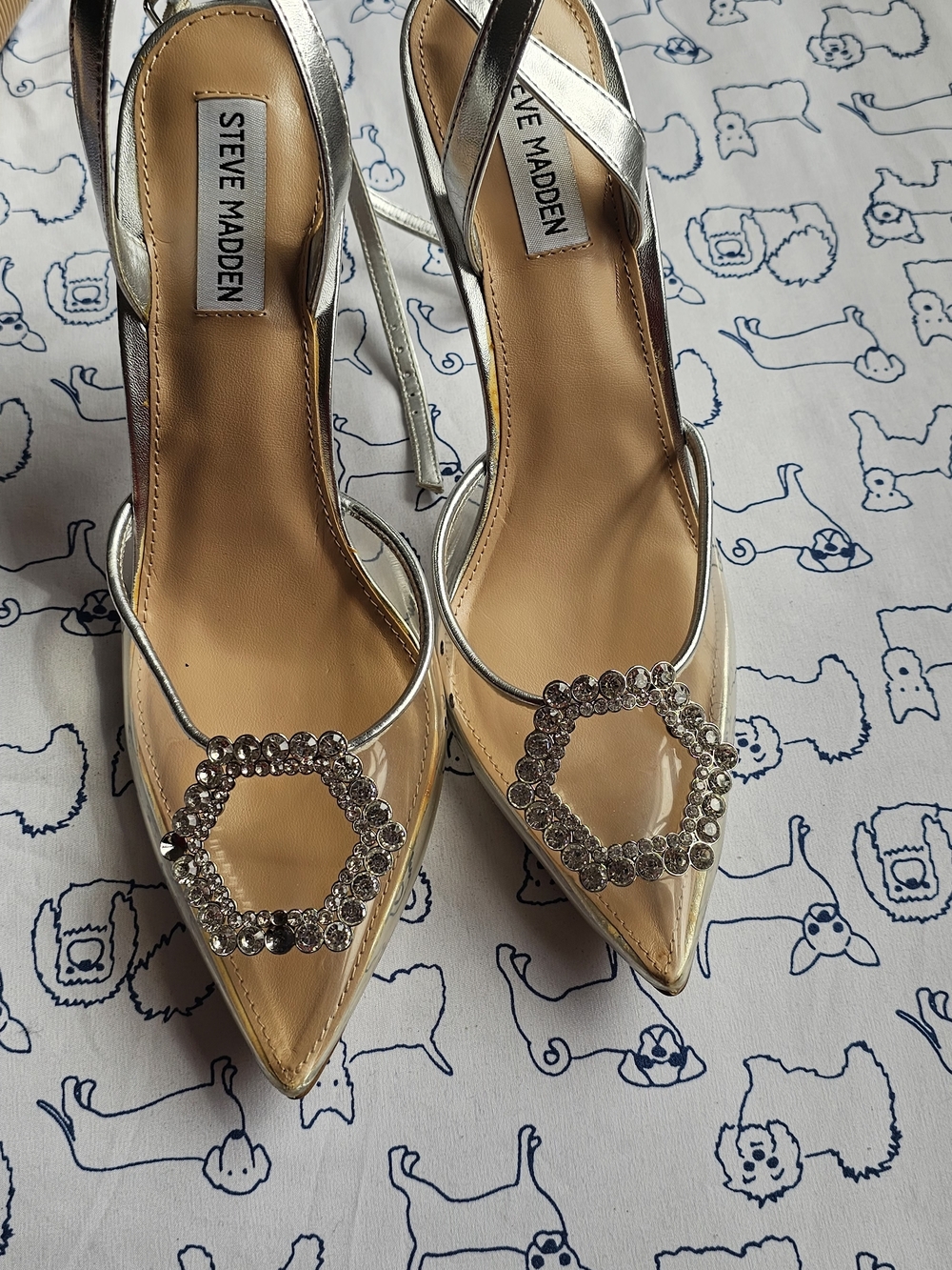 Steve Madden Silver Pointed-Toe Rhinestone Slingback Heels